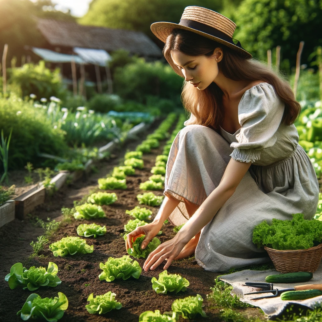 Giardiniera che cura le colture